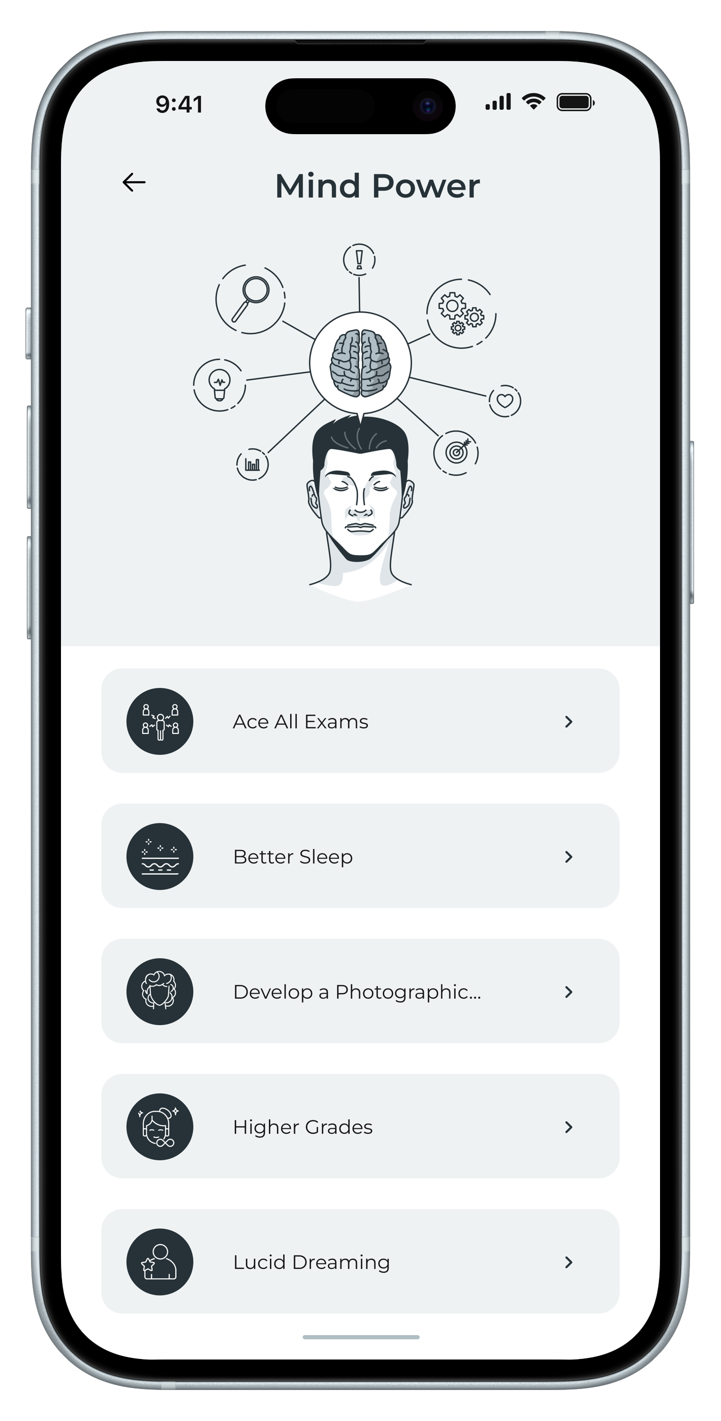 App screenshot showing categories